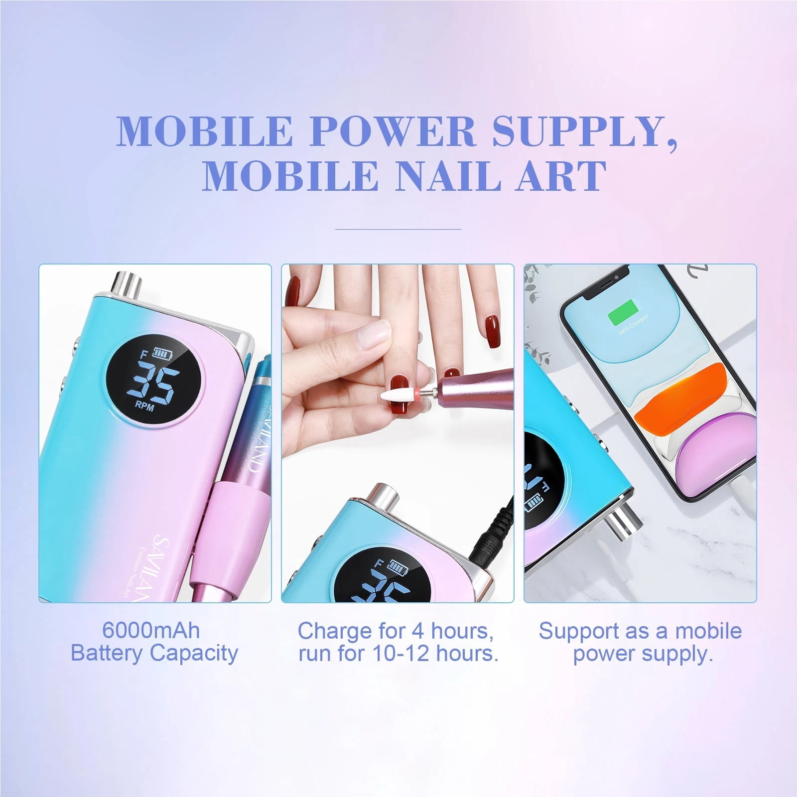 40000RPM Professional Electric Nail Drill Rechargeable Nail File Machine with 12 Drill Bits for Acrylic Nails Removing