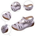 thumbnail image 6 of Rokment Womens Orthopedic Wedges Walking Gladiator Sandals Comfortable Fashion Casual Leather Platform Arch Support Orthotic Chunky Mid Heel Beach Summer Shoes Purple Size 9.5, 6 of 9