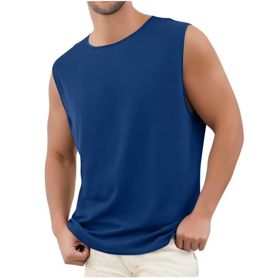 Fnnxeal Mens Tank Top Sleeveless Casual Lightweight Solid Summer Crew Neck Dark Blue Tank Tops for Men Size 2XL