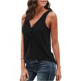 thumbnail image 3 of Amoretu Women V Neck Tank Top Summer Sleeveless Button Henley Shirts Black l, 3 of 5