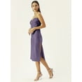 thumbnail image 2 of DressBerry Women's Solid Satin Calf Length Dress Spaghetti Straps Shoulders Sleeveless High Rise Sweetheart Keyhole Neck Front Strings Single Side Slit, 2 of 8