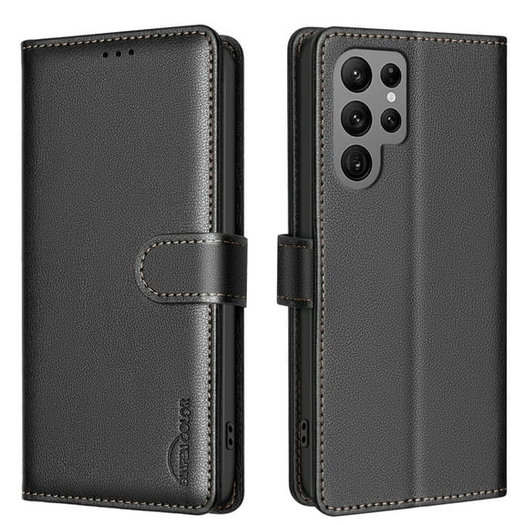 for Samsung Galaxy S25 Ultra Wallet Case, with [RFID Blocking] Card Slots Strong Magnetic PU Leather Flip Fold Protective Adjustable Kickstand Phone Case for Samsung Galaxy S25 Ultra - Black