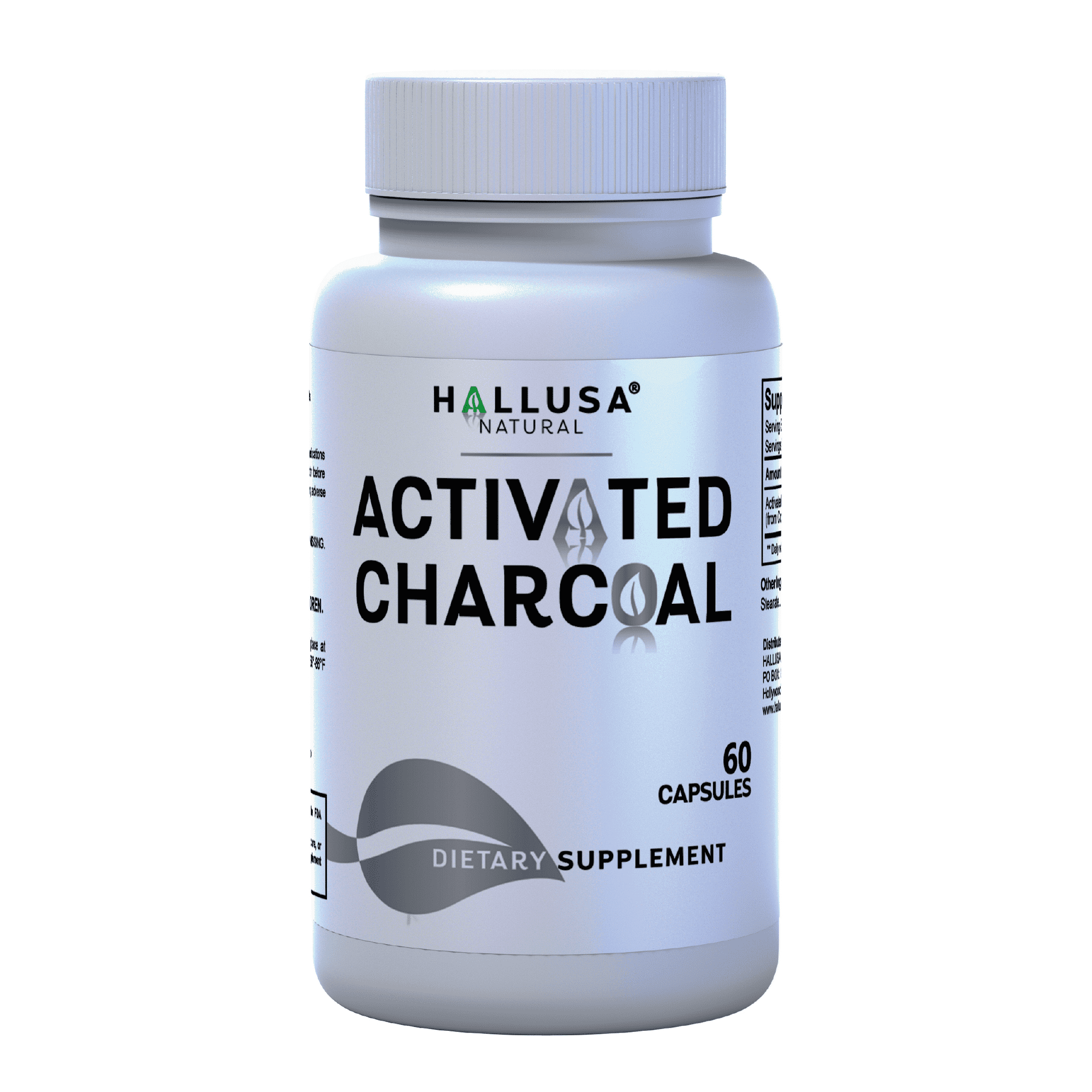 HALLUSA NATURAL Activated Charcoal 520mg, Digestive Comfort, Gas & Bloating Support, Coconut Shell Charcoal, Non-GMO, Dietary Supplement, 60 Capsules