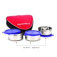 thumbnail image 2 of Sleek Stainless Steel Big Lunch Box With Bag - Blue, Set Of 3 Containers | 3 Containers, 350ml Each - Airtight, Leak Proof & Spill Proof, 2 of 3