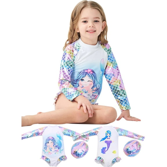SILVERCELL Girls Swimsuits Bathing Suit Sets Mermaid Swimwear with Hat 3-9 Years