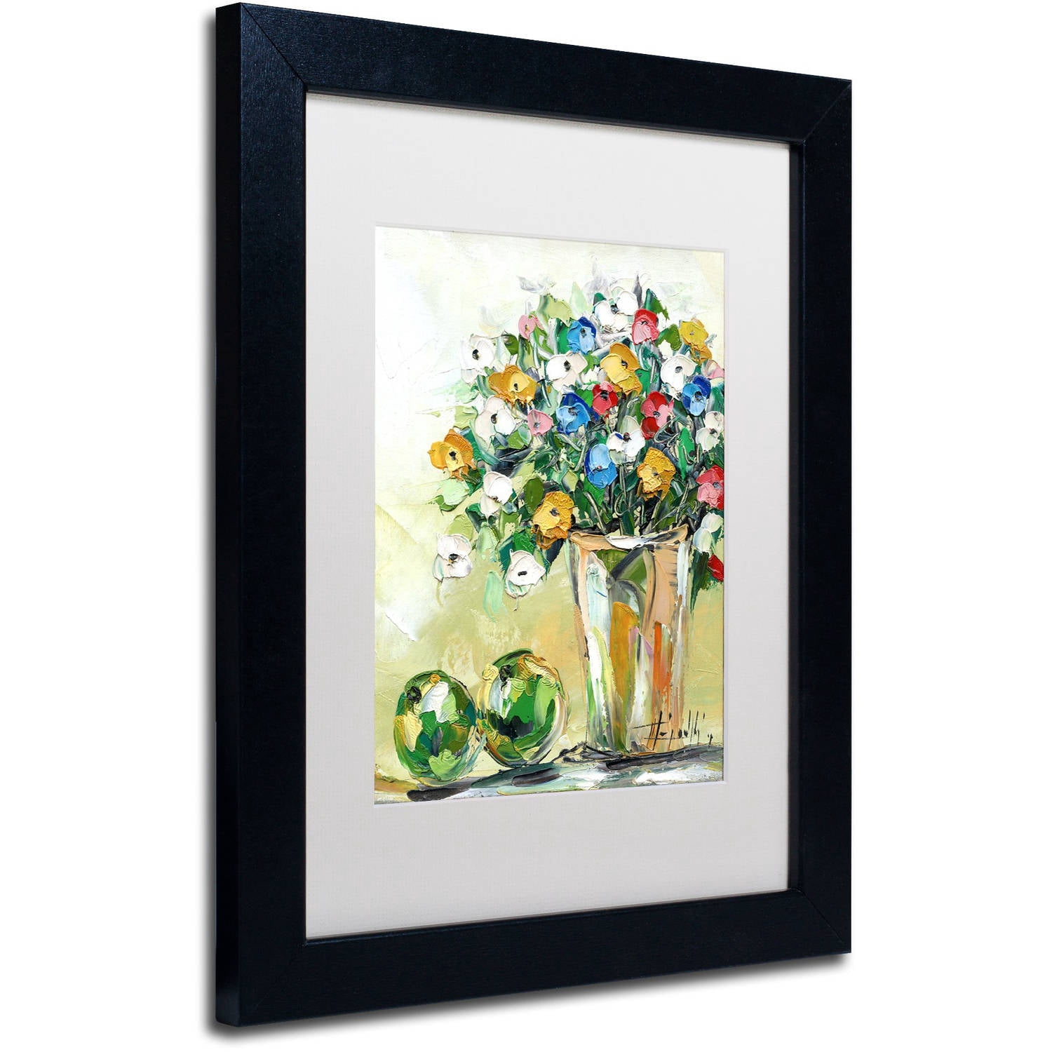 Trademark Fine Art "Spring Flowers in a Vase 5" Canvas Art by Hai Odelia, White Matte, Black Frame
