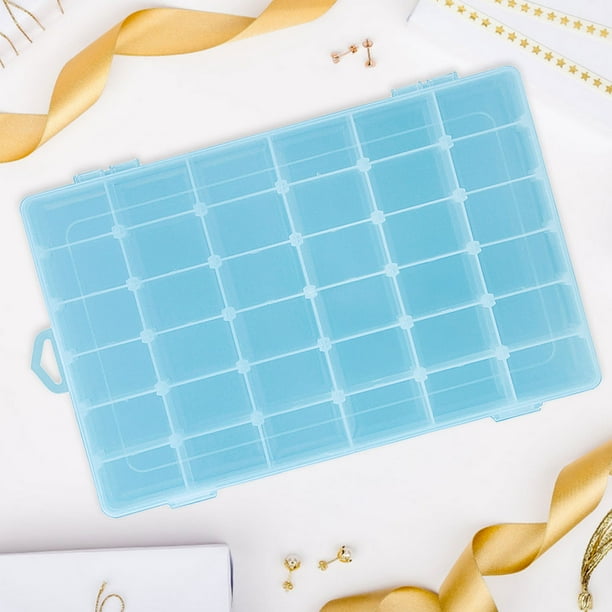 Caja de almacenamiento de plástico con 36 compartimentos ajustable, caja para pendientes de joyería (azul)