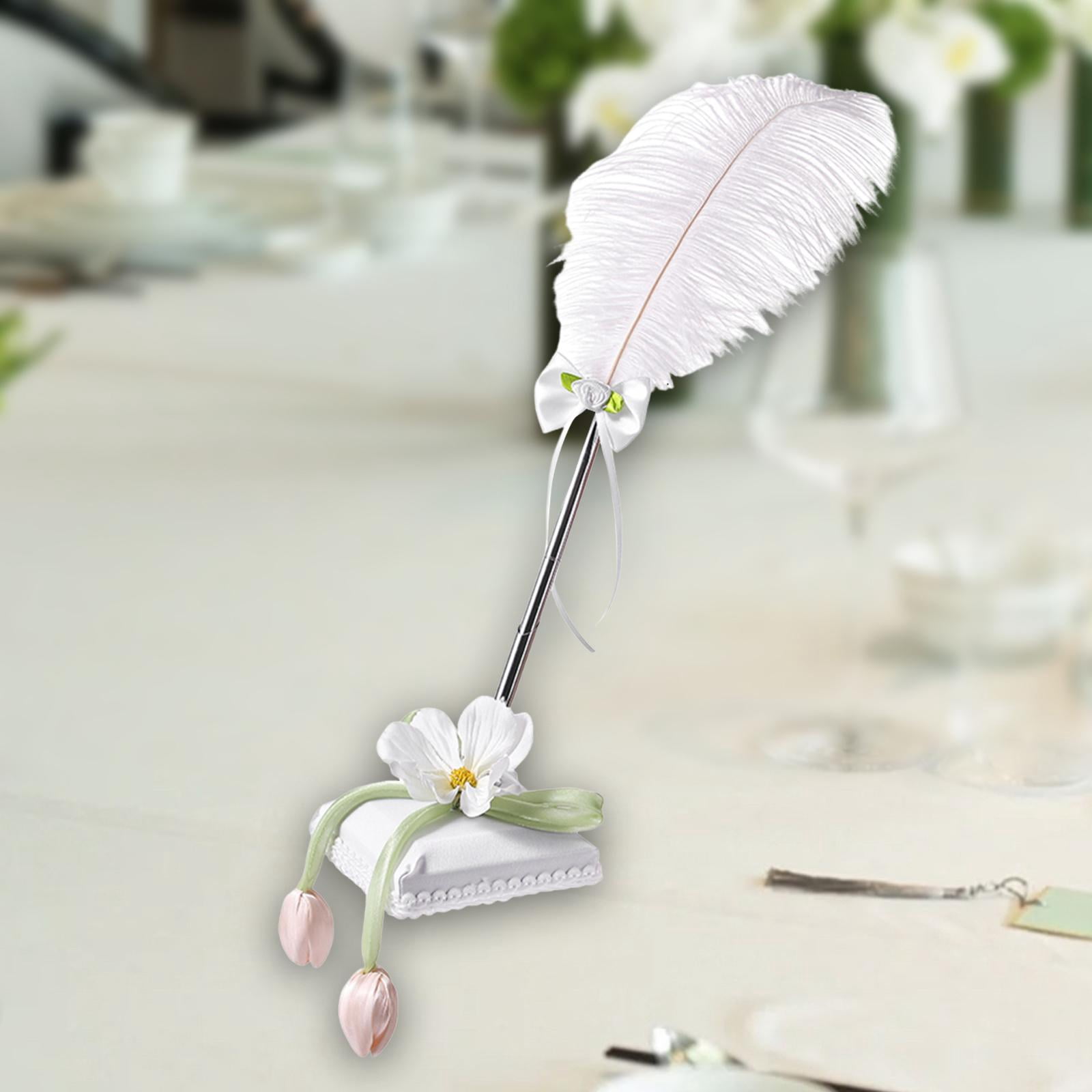 HILABEE Guest Pen And Stand,Wedding Signing with Stand,Vintage Writing Feather Pen,Guest Book Signing for Party,Wedding,Bridal Crafts Style C