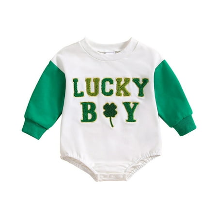 

Baby Jumpsuit Long Sleeve St.Patric.K s Day Letter Embroider Pullover Romper Baby Boy Onesies GN2 12 Months-18 Months