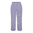 thumbnail image 4 of Women's Casual Pants Women'S Embroidered Floral Print Elastic Belt With Pocket Trousers Side Buttons Cropped Pants Loose Casual Pants Print Straight Pants,Purple Women's Casual Pants L, 4 of 5