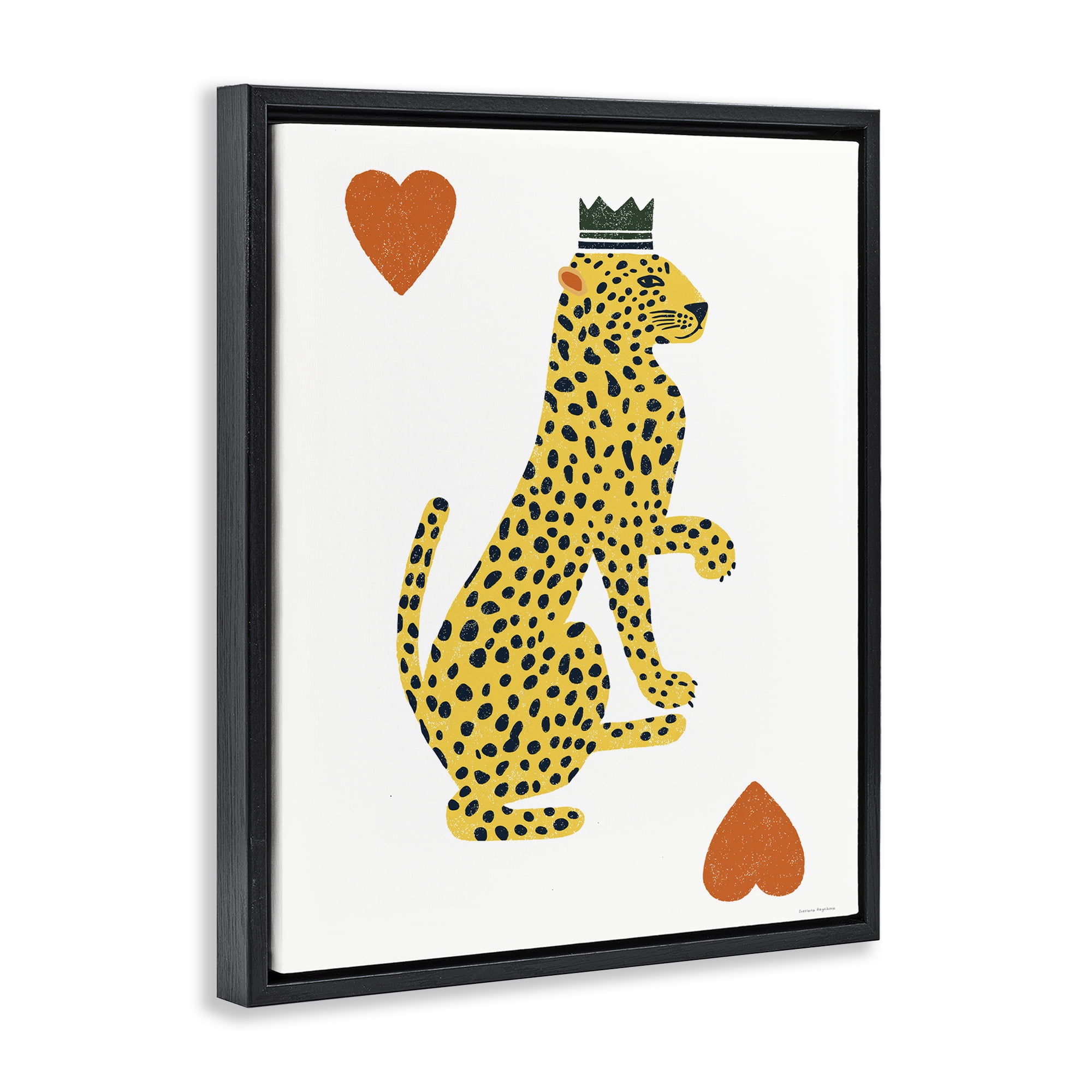 Leopard & Hearts Card Black Framed Floater Canvas Wall Art, design by Svetlana Aleynikova