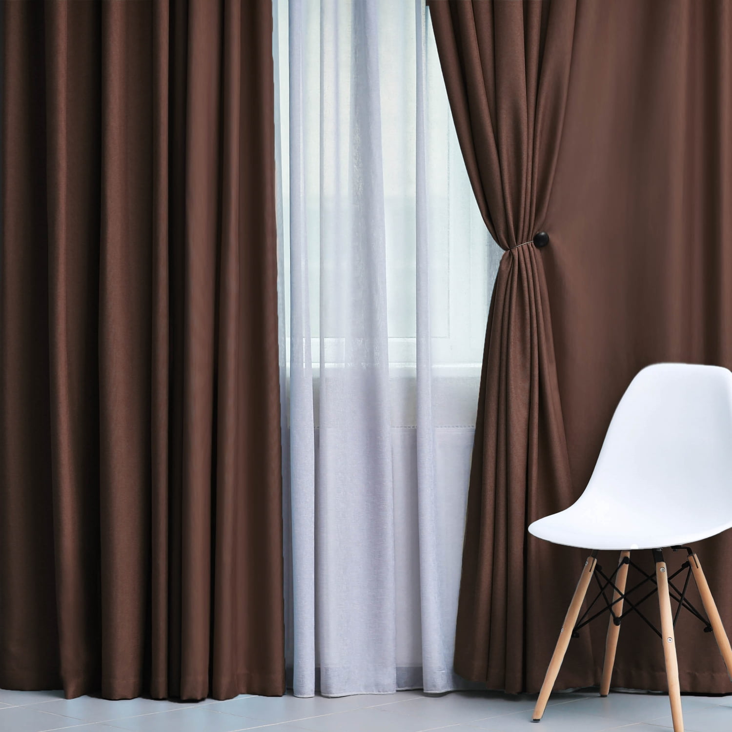 Superior Solid Blackout Curtain Set of 8, 52" x 84", Cappuccino