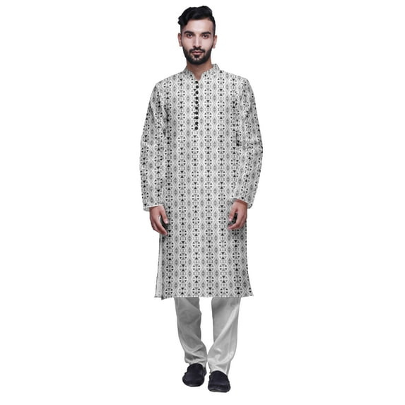 Atasi Modal Satin Printed Mens Kurta With Churidar Pajama Set Summer Clothing