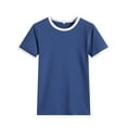 thumbnail image 2 of Delayuji T Shirt Blouse Short Print Sleeve O Neck Loose Fashion Pullover Casual Women Top Women's Blouse Blue L Polyester-Cotton Blend Short Sleeve Shirts for Women, 2 of 7