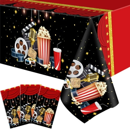 

3 Pieces Movie Night Tablecloth Plastic Movie Theme Table Covers Movie Theater Table Cloth for Movie Night Party Supplies Movie Theme Red Carpet Birthday Party Decor 54 x 108 Inch