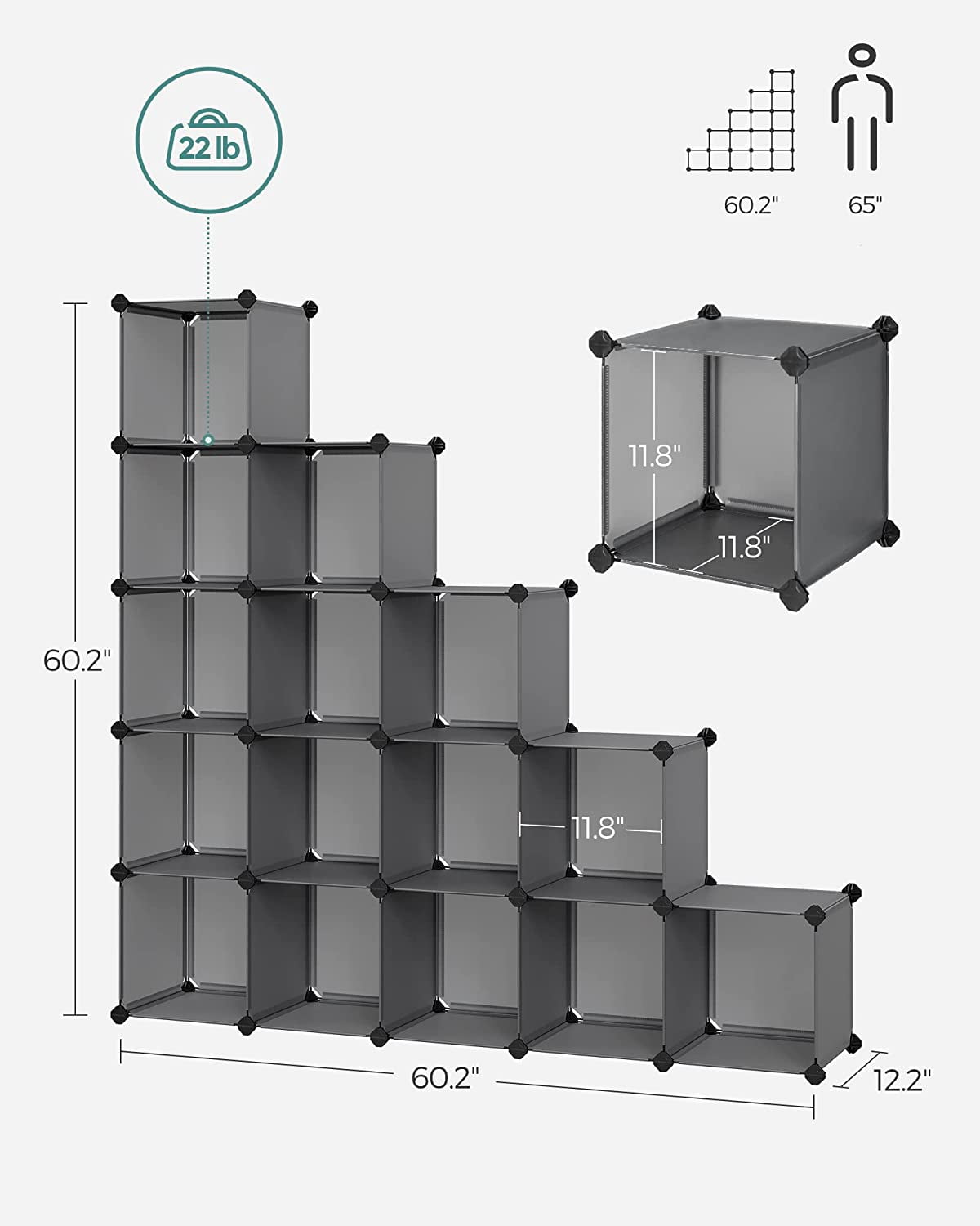 DIY 16 Cube Storage Organizer Shelf Closet Cubbie Storage Bookcase for Bedrrom Living Room Gray