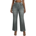 thumbnail image 2 of ClodeEU Women's Faux Denim High Stretch Flare Pants with Faux Pockets,Loose Fit Casual Leggings Army Green,Womens Plus XXL, 2 of 8