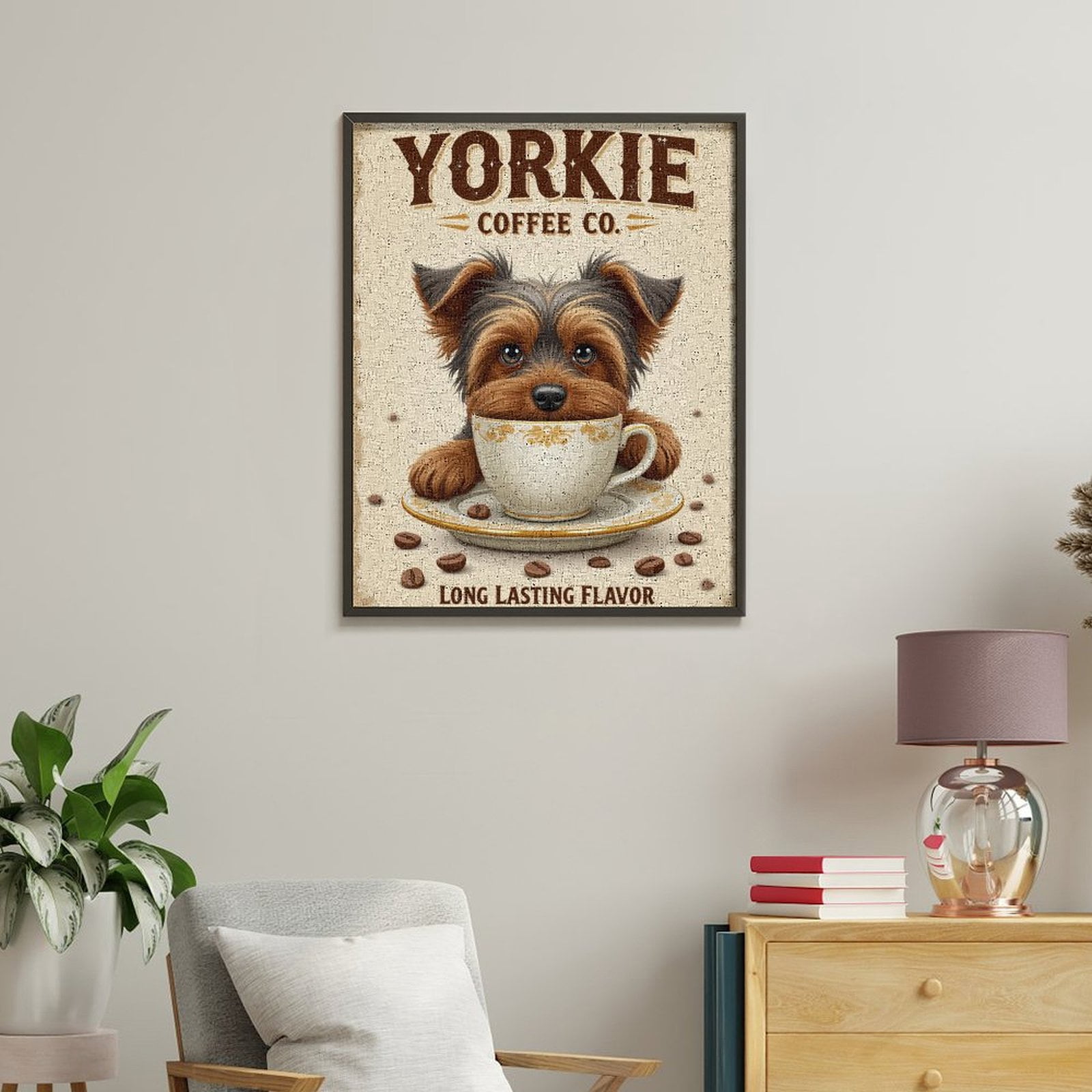 Paint By Numbers Kit for Adults Beginner - DIY Yorkie Coffee Pup Charming Cup Canvas Painting Kits for Adults, Frameless Paint By Number for Adults for Home Wall Decor 16x20 Inch