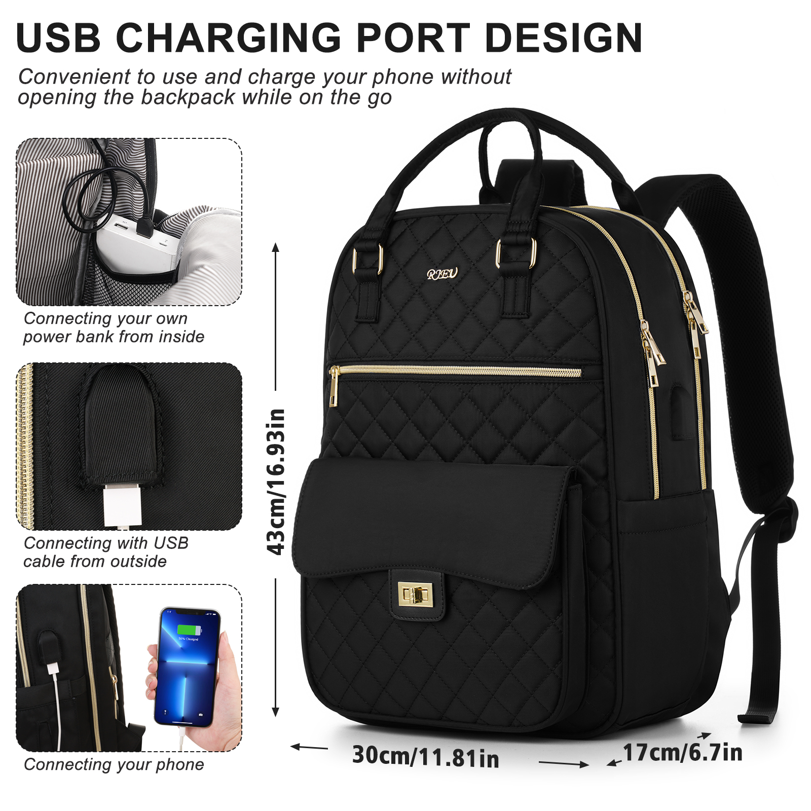 Backpack for Women fits 15.6inch Laptop，Travel Laptop Backpack，Black