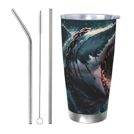 

Matuu Wave Chain Shark for 20oz Durable Thermal Cups Keep Drinks Cold and Hot Insulated Car Mug with Lid-Straw Three-piece Set
