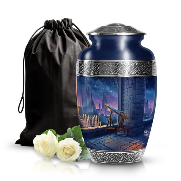 SABURIAL Telescope Urn - Handcrafted Cremation Urns For Human Ashes - Beautiful Funeral Urn For Wife Ashes - Large Tribute Urns For Men & Women Ash - 10 Inch Large With Velvet Bag
