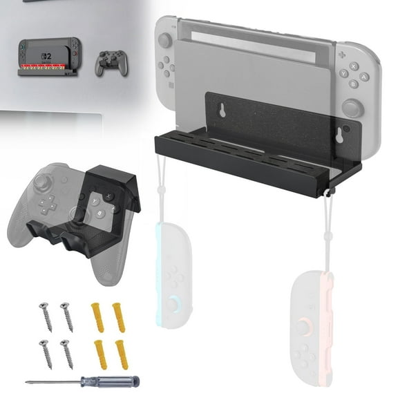 TSV Wall Mount Bracket Fit for Nintendo Switch 2, Metal Organizer, Switch 2 Accessories with 12 Game Card Slots & 2 Joy-Con Hooks and Controller Hooks