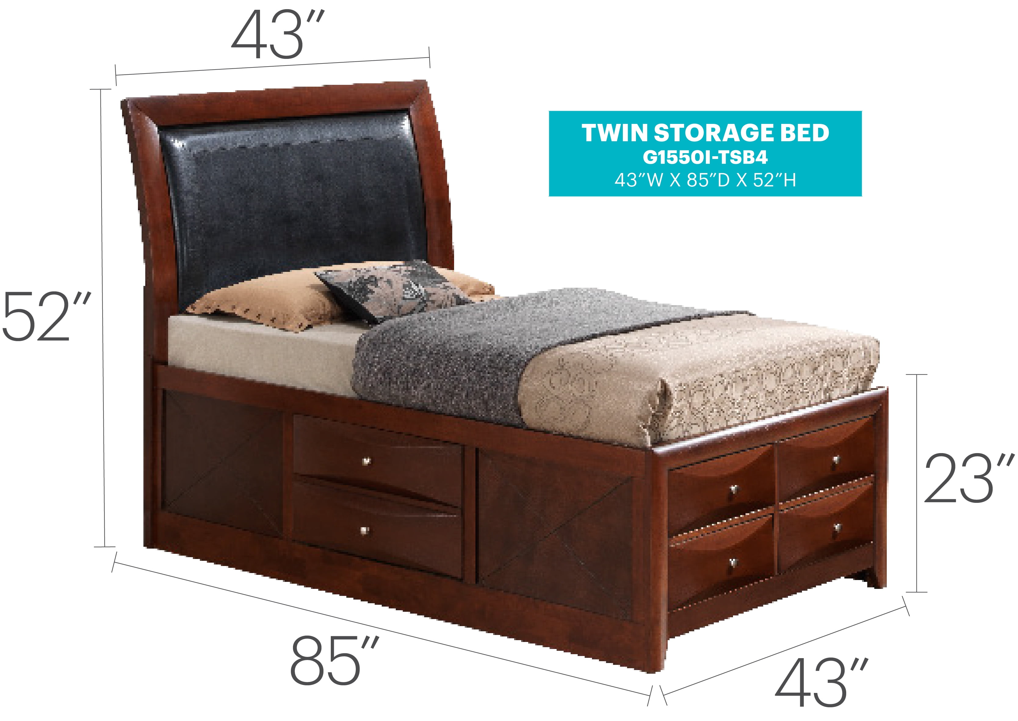 Glory Furniture G1550I-TSB4 Cherry Twin Storage Bed