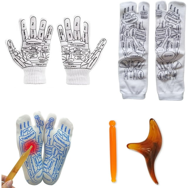 Chaussettes et Outils de Réflexologie, Chaussettes d'Acupression avec Outil de Massage, Chaussettes de Réflexologie pour Hommes et Femmes Disponibles, Outil de Massage à Points de Déclenchement, Chaussettes d'Accupération, Massage des Pieds, Masseur de Main (Femmes)