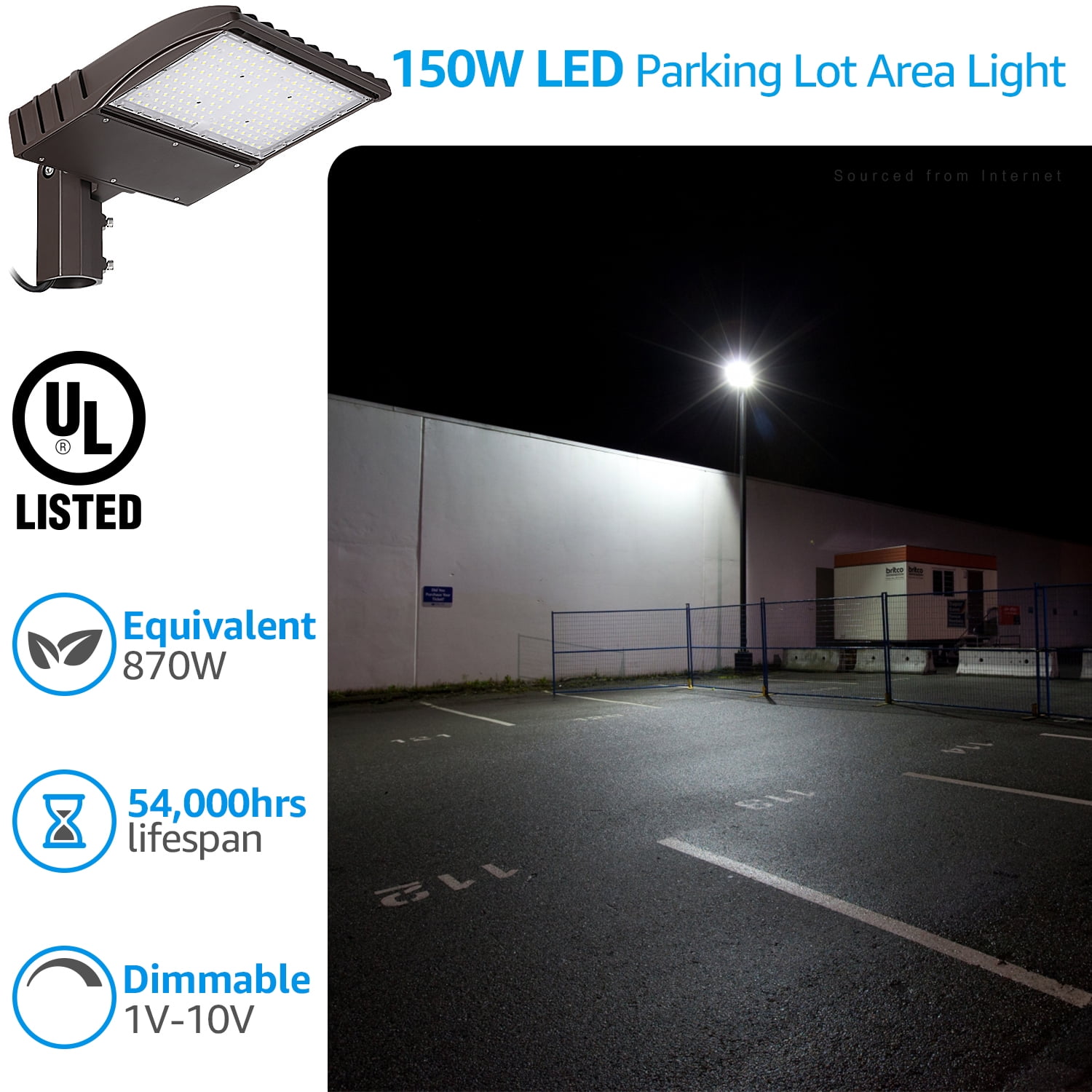 150W Commercial LED Parking Lot Lights Dusk to Dawn, Commercial Flash Flood Light, Hardwired Outdoor Street Light, UL & DLC Listed, IP65 Waterproof, 5000K Daylight