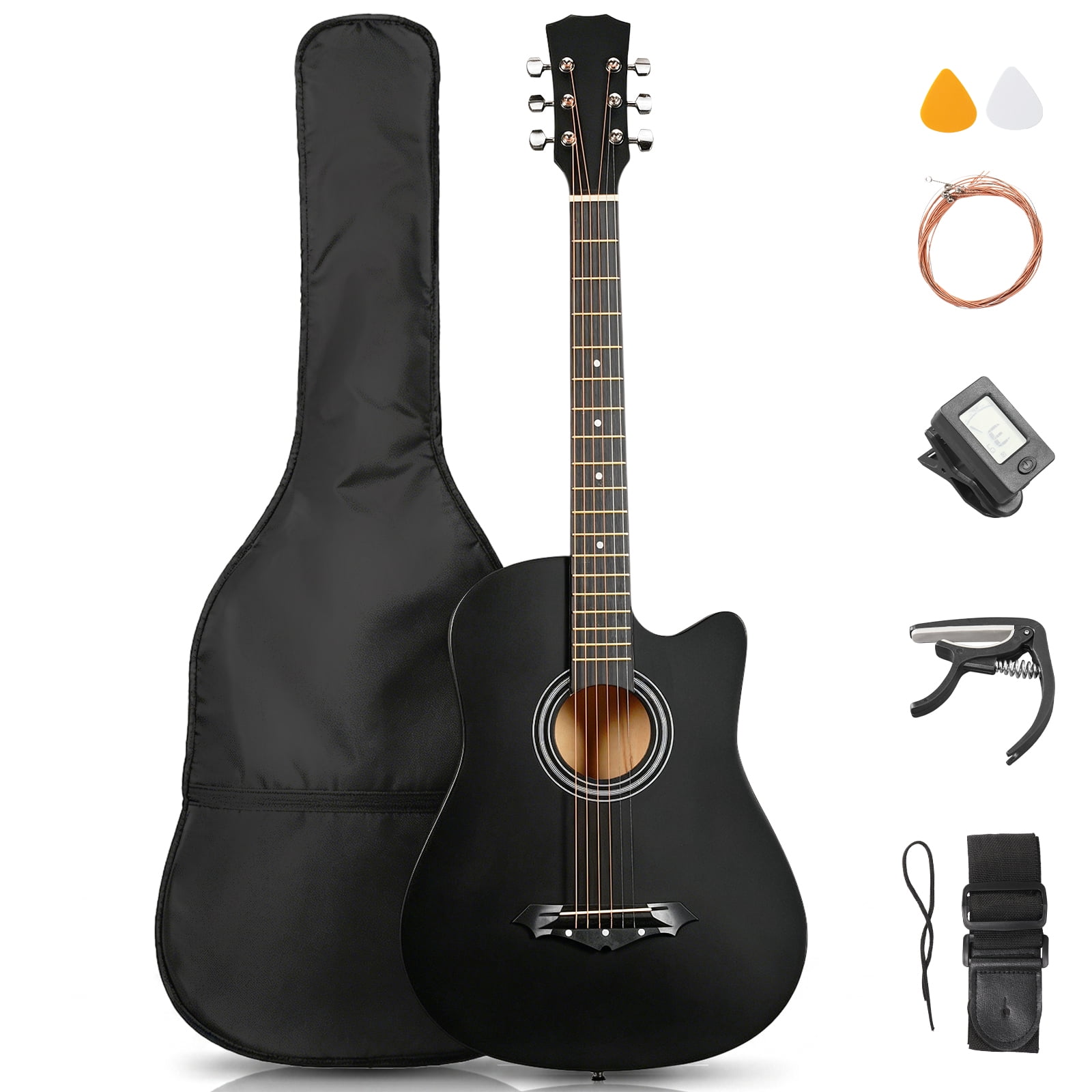ZenStyle, Acoustic Guitar, 38in, Blue with Case, Strap, Tuner and