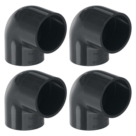 Uxcell 4-Pack 1-1/2 Inch PVC 90 Degree Elbow Pipe Fittings SCH40 2 Way Right Angle PVC Pipe Fitting for DIY [Socket x Socket Dark Gray]
