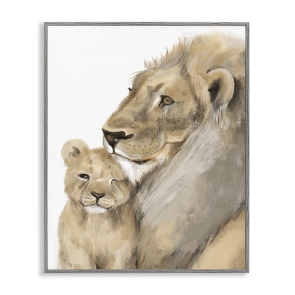 Stupell Industries Cottage Lion Cub and King Safari Animal Portrait Gray Framed Giclee Art, 16 x 20, by Lil' Rue