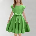 thumbnail image 2 of TGSLY Girls Spring Summer Dresses Flutter Sleeve A-Line with Bowknot Belted Pockets Casual Party Princess Dress for Kids Green 7-8 Years, 2 of 8