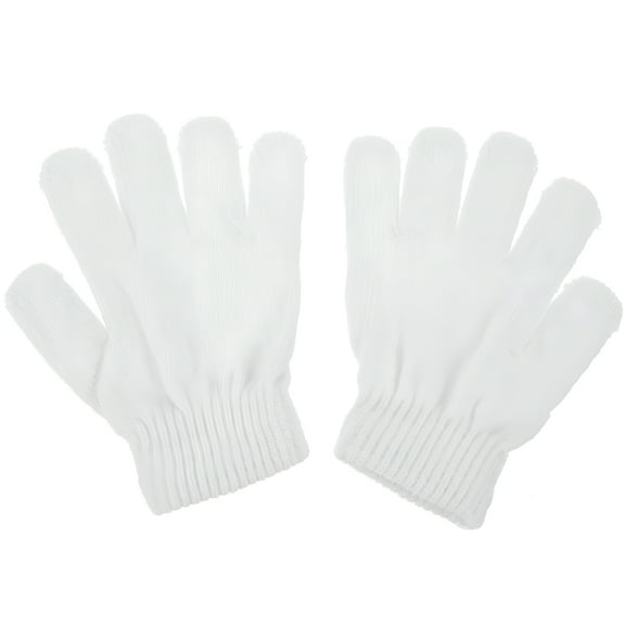 TELOLY Children's Gloves Autumn and Winter Models Knitted Solid Color Five Fingers Warm Gloves 4-12 Years Old (White)