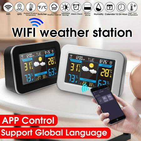 [APP Control,HD Color Screen] Wireless Weather Station WIFI Accurate Weather Forecast Alarm Clock Outdoor Indoor Thermometer Hygrometer Humidity Sunrise Sunset Weather (The Best Weather Forecast App For Android)