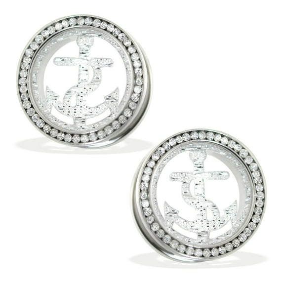 Pair Of Clear Glitter Anchor Tunnels,Gauge (Thickness):3/4" (19Mm)