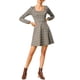 thumbnail image 5 of Vestido de cuadros A-line de manga larga con escote cuadrado para mujer Inspire Chic en marrón, 5 of 8