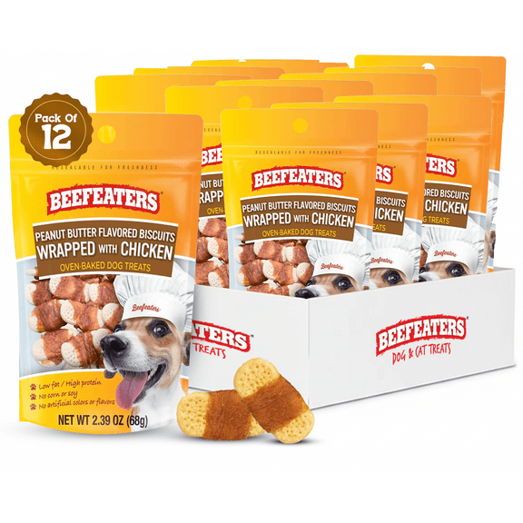 Beefeaters Peanut Butter Biscuits, 2.39oz (12 Pack) – Oven-Baked Dog Treats with Real Chicken, No Artificial Ingredients, Ideal for All Dog Sizes