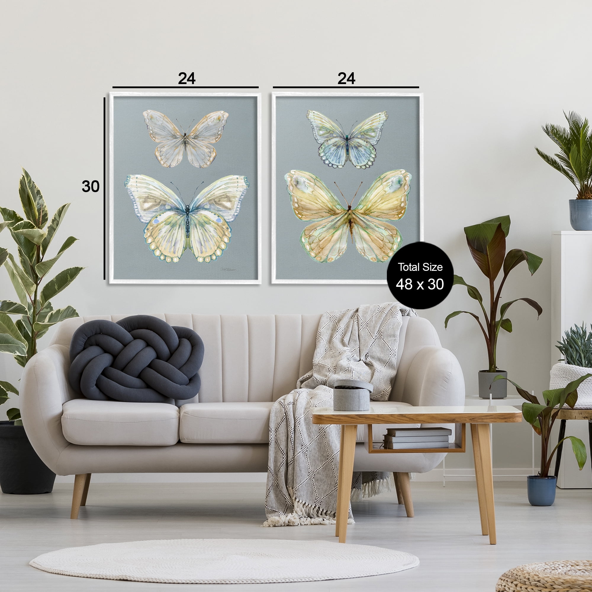 Stupell Industries Butterfly Pairs over Slate 2 Piece White Framed Giclee Art Set, design by Carol Robinson