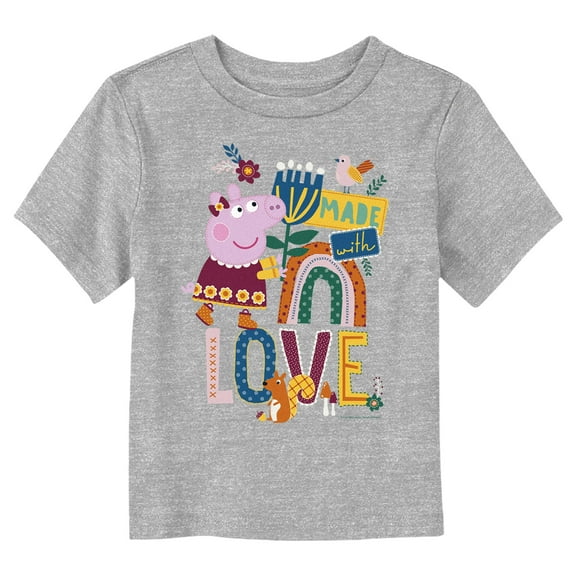 Toddler's Peppa Pig Made With Love Embroidery  Graphic Tee Athletic Heather 3T