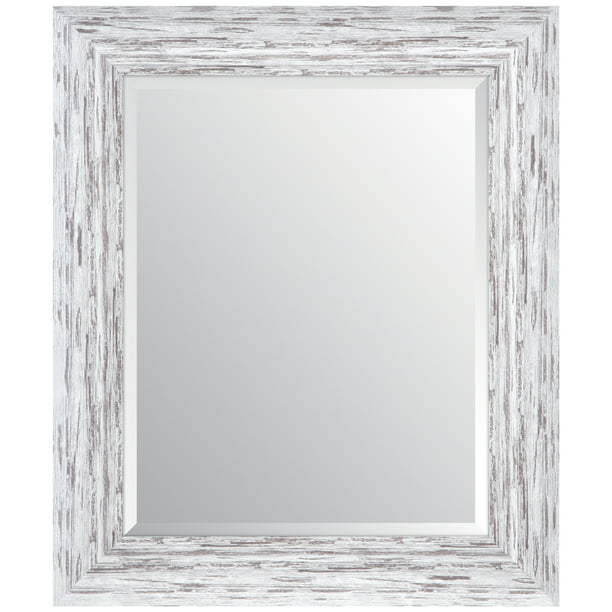 Gallery Solutions 21x25 Distressed, Framed White Mirror