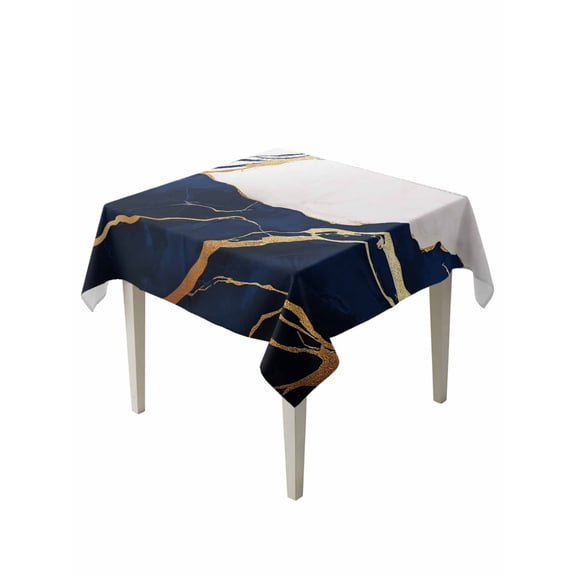 Navy Blue Marble Table Cloth, Modern Ink Painting Art Abstract Waterproof Tablecloth for Square Tables, Reusable Washable Fabric Table Cover for Restaurant Kitchen Dining Tables 54"x54"