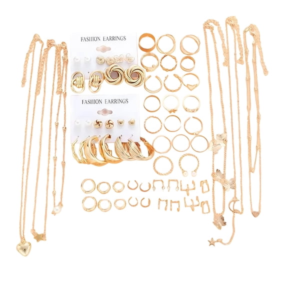 DESIGNICE Gold Jewelry Set for Women, Fashion Costume Jewelry Gold Plated Necklace Bracelet Ring Earrings Set for Women