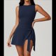 thumbnail image 5 of Vestido de Tenis de Cuello Alto para Mujer, Sin Mangas, con Falda Cruzada y Pantalones Cortos Incorporados, Vestido Deportivo de Golf, Mono de Entrenamiento, Azul L, 5 of 9