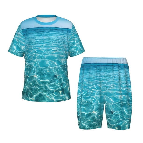 Balery Crystal Clear Ocean Waves Conjunto de Pijama Infantil de Manga Corta con Estampado – Ropa de Dormir de Algodón Suave-X-Large