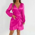 thumbnail image 5 of Ruimatai Women's V-Neck Tie-Waist Ruffled Hem Long Sleeve Dress, Summer Casual Solid Color Wrap Dress, Elegant Puffed Sleeve Party Dress for Cocktail Date Night, 5 of 7
