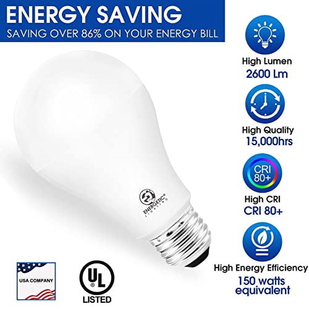 ENERGETIC A21 LED Light Bulb, Super Bright, 2600 High Lumens, 150 Watt Equivalent, Daylight 5000K, Non-Dimmable,E26 Base, UL Listed, 6 Pack