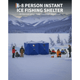 thumbnail image 5 of Insulated Pop-Up Ice Fishing Tent for 6-8 People - Windproof Hub-Style Shelter with 210D Oxford Fabric - Quick Setup, Includes Anchors, Ropes & Carry Bag - Double Compartment, Blue, 5 of 8