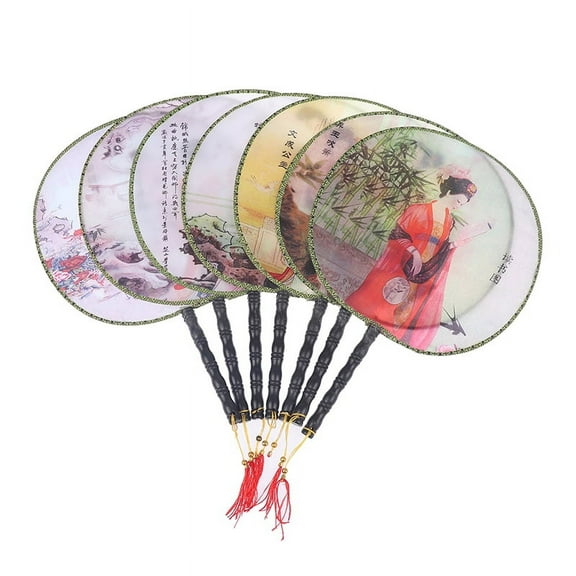 Round Hand Fan Chinese Style Vintage Printing Silk Fan Wedding Dance AccessoA WA