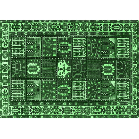 Ahgly Company Indoor Rectangle Persian Emerald Green Traditional Area Rugs, 2' x 4'